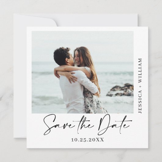 Gewoon elegante foto bruiloft harten eenvoudig mod save the date (Voorkant)