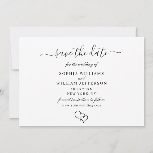 Gewoon elegante foto bruiloft harten eenvoudig save the date (Achterkant)