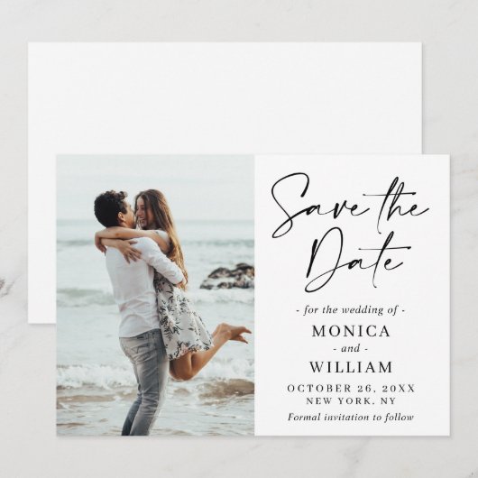 Gewoon elegante foto bruiloft harten eenvoudig save the date (Voorkant / Achterkant)