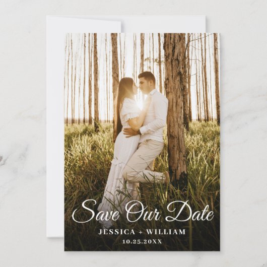 Gewoon elegante foto bruiloft minimalistisch eenvo save the date (Voorkant)
