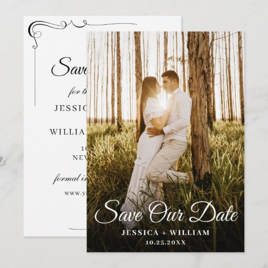 Gewoon elegante foto bruiloft minimalistisch eenvo save the date (Voorkant / Achterkant)