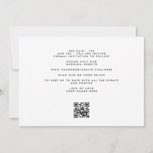 Gewoon elegante fototekst Bewaar de datum QR-CODE Aankondiging (Achterkant)