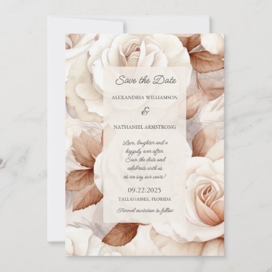 Gewoon elegante ivoor & roest Rozen bruiloft Save The Date (Voorkant)
