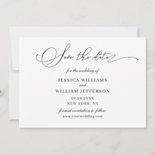 Gewoon elegante kalligrafie bruiloft foto Modern Save The Date (Achterkant)