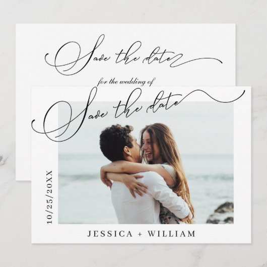 Gewoon elegante kalligrafie bruiloft foto Modern Save The Date (Voorkant / Achterkant)