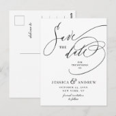 Gewoon Elegante Kalligrafie Bruiloft Save the Date Briefkaart (Voorkant / Achterkant)