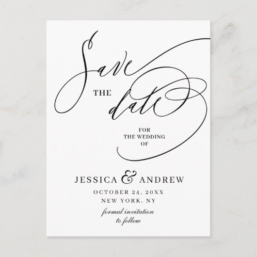 Gewoon Elegante Kalligrafie Bruiloft Save the Date Briefkaart (Voorkant)