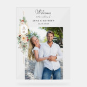 Gewoon Elegante Kerst Bloemen Monogram Welkom Acryl Bord (Voorkant)