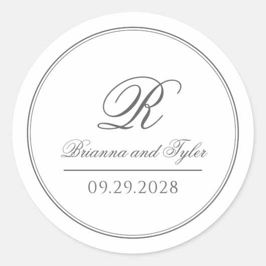 Gewoon elegante klassieke bruiloft monogram ronde sticker (Voorkant)