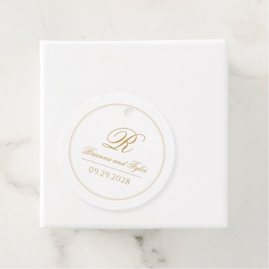 Gewoon elegante klassieke gouden bruiloft monogram bedankjes labels (In situ)