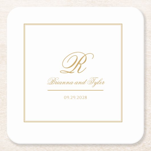 Gewoon elegante klassieke gouden bruiloft monogram kartonnen onderzetters (Voorkant)