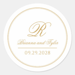 Gewoon elegante klassieke gouden bruiloft monogram ronde sticker