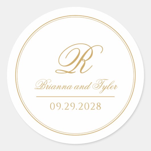 Gewoon elegante klassieke gouden bruiloft monogram ronde sticker (Voorkant)