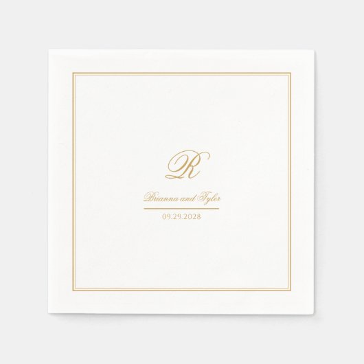 Gewoon elegante klassieke gouden monogram bruiloft servet (Voorkant)