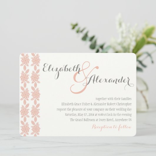Gewoon elegante koraal bruiloft uitnodiging (Staand voorkant)