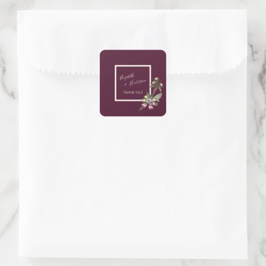 Gewoon elegante Merlot bruiloft Dank u Vierkante Sticker (Tas)