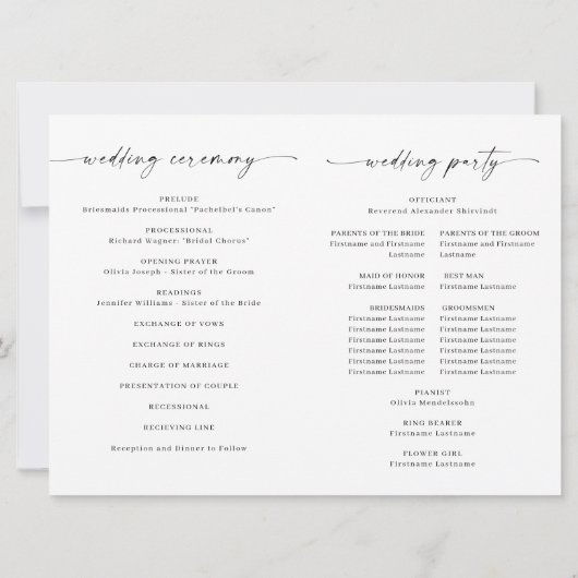 Gewoon elegante minimalistische huwelijksceremonie kaart (Achterkant)