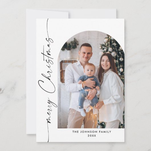 Gewoon elegante stijlvolle 3 FOTO Kerstmis Groet Feestdagenkaart (Voorkant)