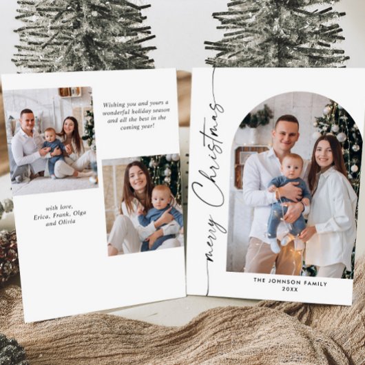 Gewoon elegante stijlvolle 3 FOTO Kerstmis Groet Feestdagenkaart