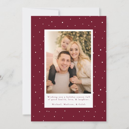 Gewoon elegante vrolijke kerst bordeaux 4 foto feestdagenkaart (Achterkant)