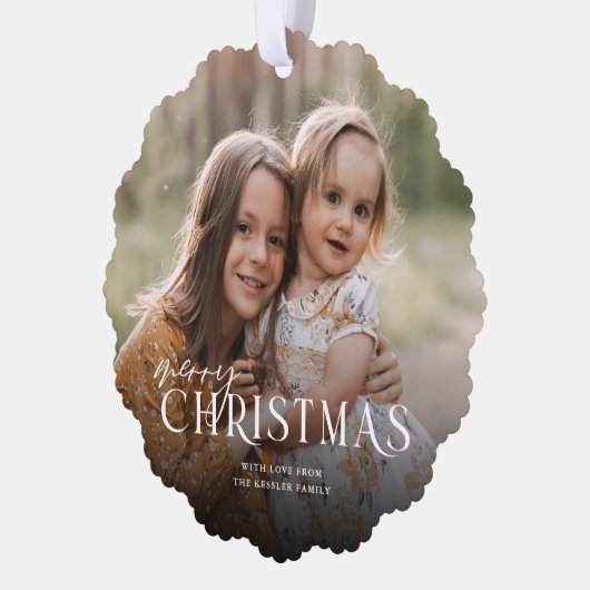 Gewoon elegante vrolijke kerstfoto | Wit Ornament Kaart (Links)