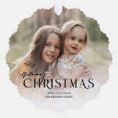 Gewoon elegante vrolijke kerstfoto | Zwart Ornament Kaart (Voorkant)