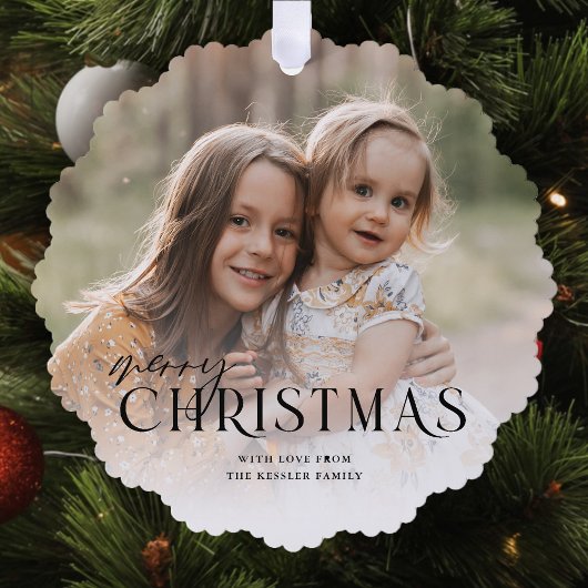 Gewoon elegante vrolijke kerstfoto | Zwart Ornament Kaart