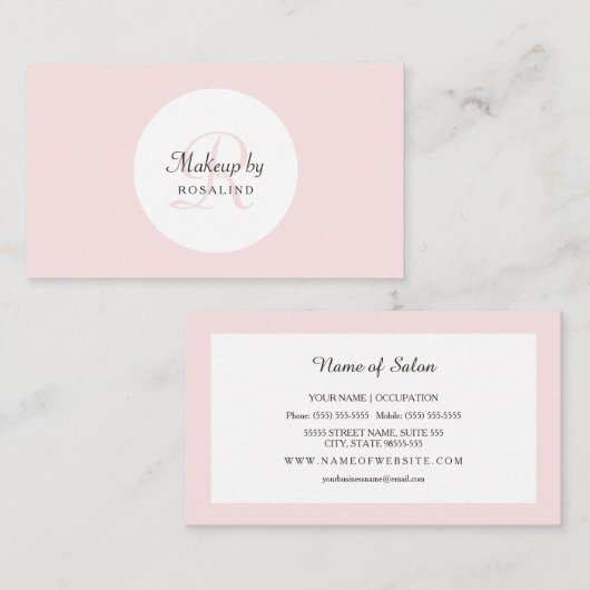 Gewoon en eenvoudig licht roze monogram make-up ar visitekaartje (Voorkant / Achterkant)