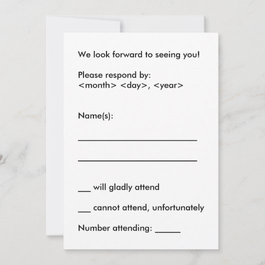 Gewoon en Humble "R.S.V.P." Kaart (Achterkant)