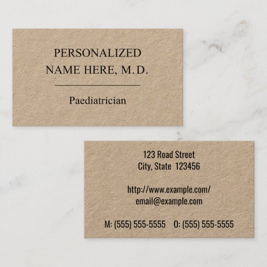 Gewoon en minimaal Visitekaartje voor kinderartsen (Voorkant / Achterkant)