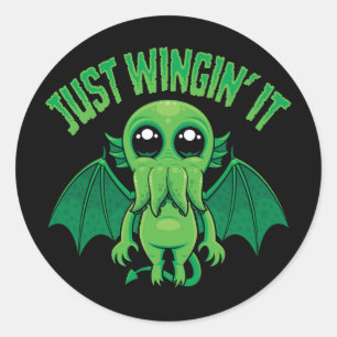 Gewoon Even Vliegen Het Is Schattig Kawaii Cthulhu Ronde Sticker