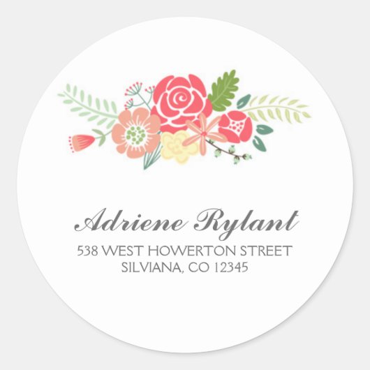 Gewoon Floral Circle adreslabel Ronde Sticker (Voorkant)