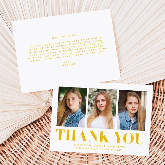 Gewoon gebold Geel 3 Foto Afstuderen Bedankkaart