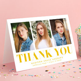 Gewoon gebold Geel 3 Foto Afstuderen Bedankkaart