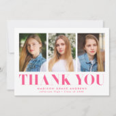 Gewoon gebold Hot Roze 3 Foto Afstuderen Bedankkaart (Voorkant)