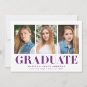 Gewoon gebold Paars 3 Foto Afstuderen Aankondiging (Voorkant)