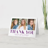 Gewoon gebold Paars 3 Foto Afstuderen Bedankkaart (Voorkant)