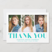 Gewoon gebold Turquoise 3 Foto Afstuderen Bedankkaart (Voorkant)