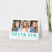 Gewoon gebold Turquoise 3 Foto Afstuderen Bedankkaart (Voorkant)