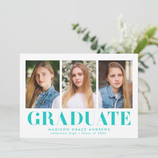Gewoon gebold| Turquoise Graduation Party Kaart (Staand voorkant)