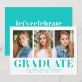 Gewoon gebold| Turquoise Graduation Party Kaart (Voorkant / Achterkant)