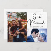 Gewoon gehuwd 2 Foto Collage Wedding Aankondigingskaart (Voorkant / Achterkant)