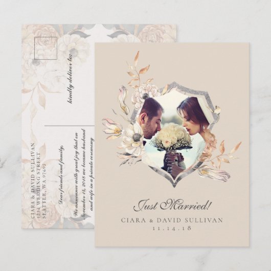 Gewoon gehuwd Briefkaart van aankondiging van onli (Voorkant / Achterkant)