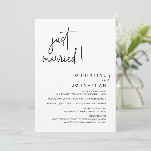 Gewoon gehuwd, bruiloft-eetfeest kaart (Staand voorkant)