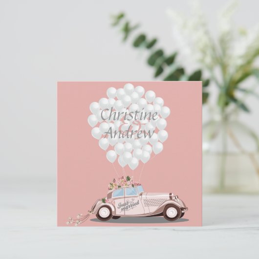 "Gewoon gehuwd" bruiloft voor auto's en ballonnen Kaart (Staand voorkant)