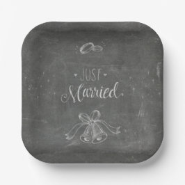Gewoon gehuwd Chalkboard Wedding Rings Bells Squar Papieren Bordje