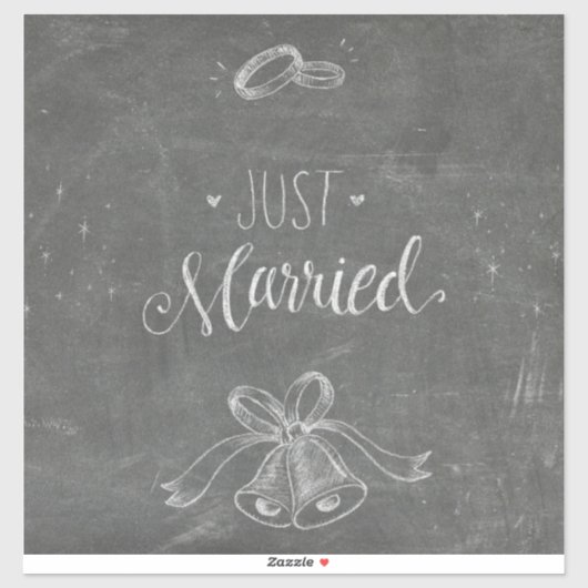 Gewoon gehuwd Chalkboard Weddings Rings en Bells Sticker (Vel)