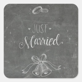 Gewoon gehuwd Chalkboard Weddings Rings en Bells Vierkante Sticker