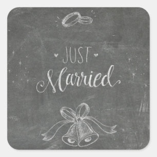 Gewoon gehuwd Chalkboard Weddings Rings en Bells Vierkante Sticker
