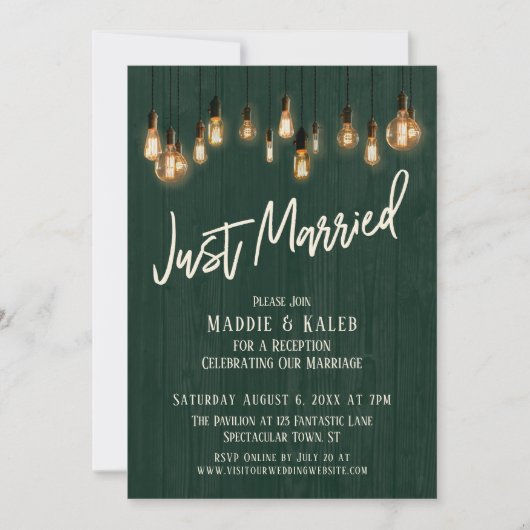 Gewoon gehuwd donkergroen hout Edison Lights Kaart (Voorkant)